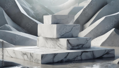 White Stone Slabs Product Podium  A Study in Textures and Forms