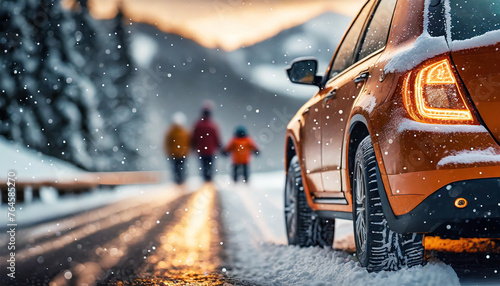 Winter Wonderland Travel: SUV Tackles Snowy Highway © Tatiana