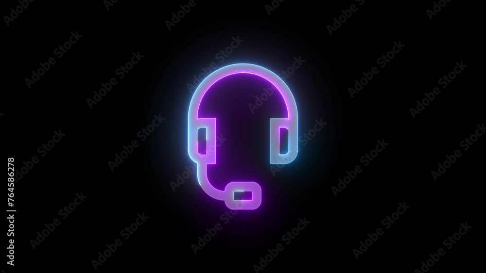 Neon headset icon cyan purple color glowing animated black background Neon headset icon cyan purple color glowing animated black background