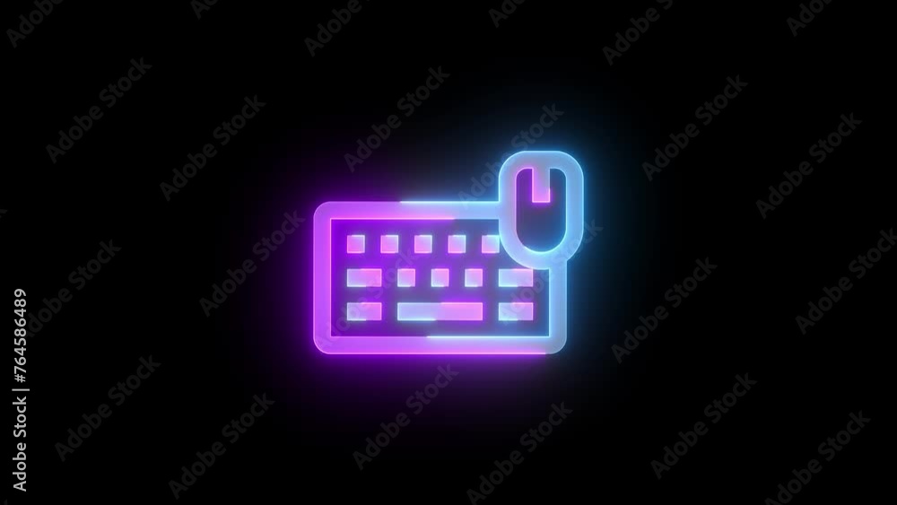 Neon keyboard mouse icon cyan purple color glowing animated black background Neon keyboard mouse icon cyan purple color glowing animated black background