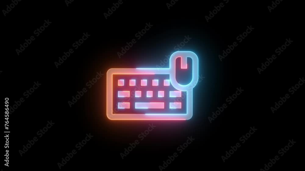 Neon keyboard mouse icon brown cyan color glowing animated black background Neon keyboard mouse icon brown cyan color glowing animated black background