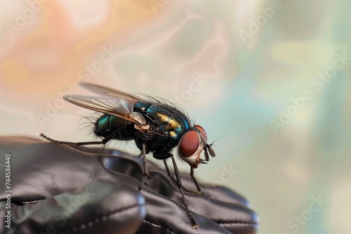 fly sitting on a veterinarians glove in an animal clinic © primopiano
