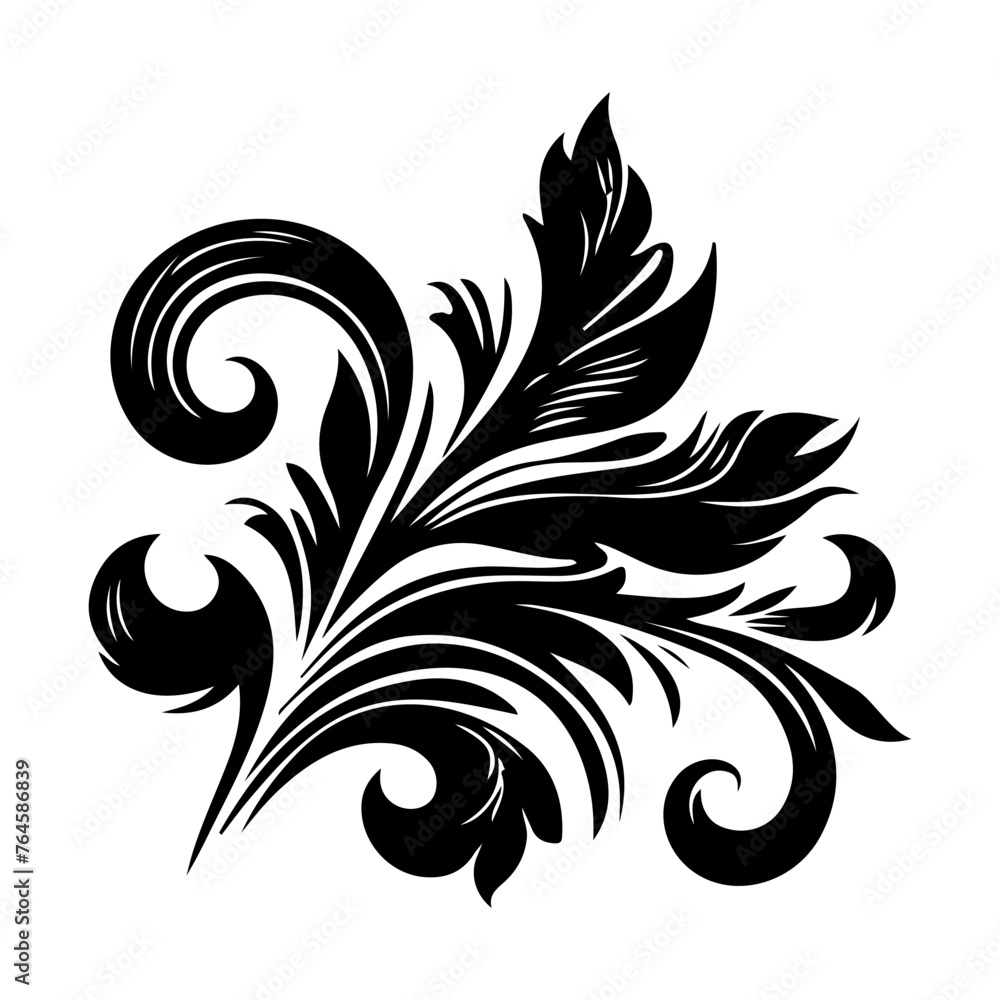 elegant swirls damask with floral flower hand draw orange black line style element illustration on white background elegant swirls damask with floral flower hand draw orange black line style element illustration on white background