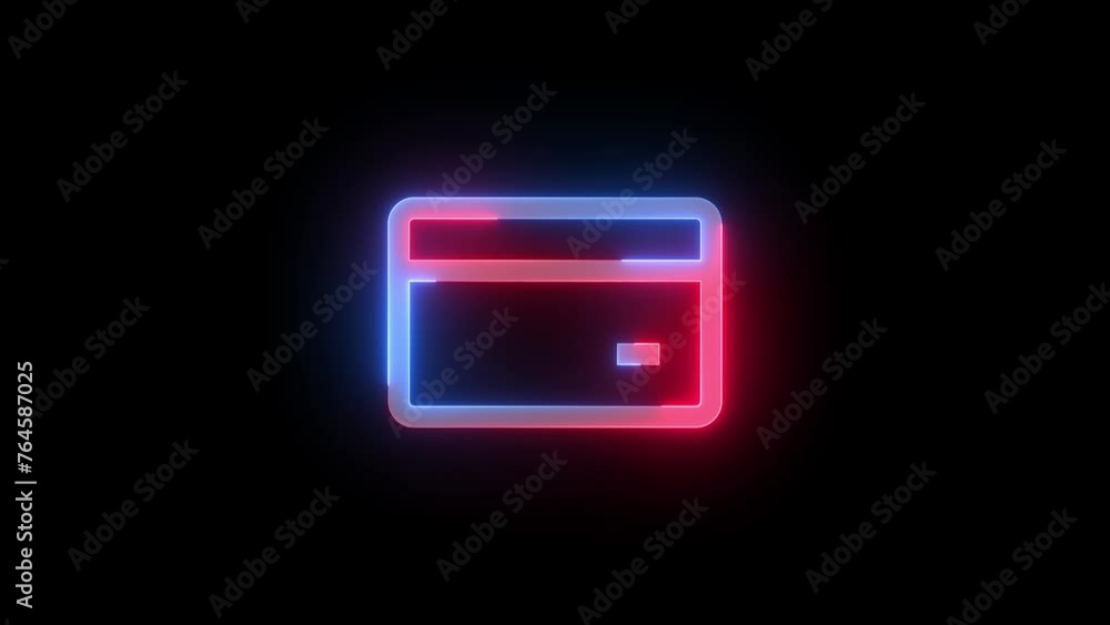 Neon payment card icon blue red color glowing animated black background Neon payment card icon blue red color glowing animated black background