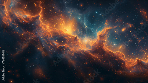 A beautiful and colorful galaxy with a bright orange cloud in the middle