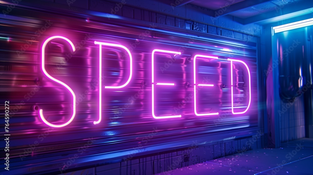 Neon SPEED text on dark wall background Neon SPEED text on dark wall background