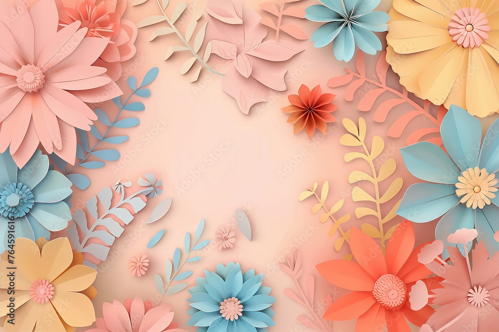 Colorful flowers made of paper on a soft light background.