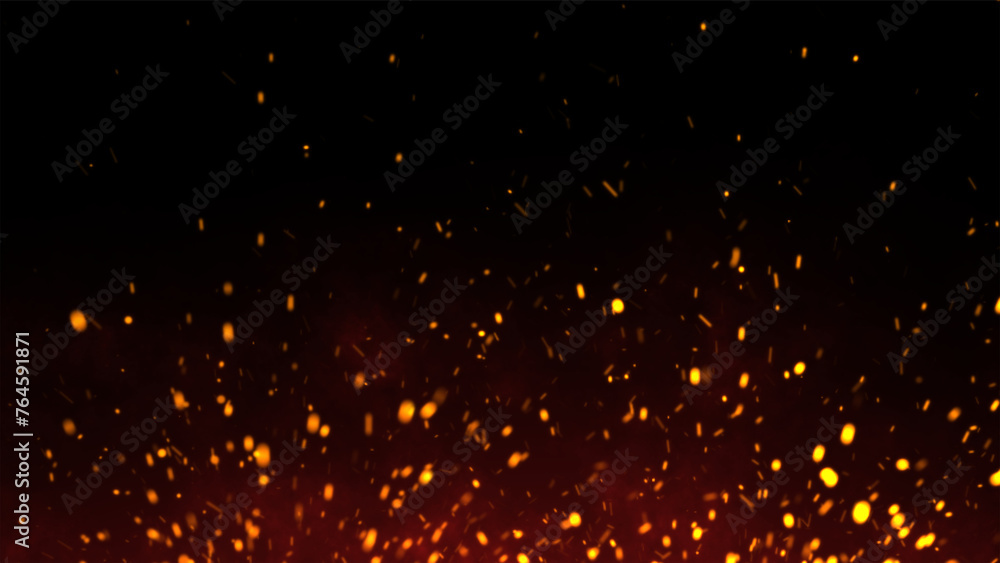 Red Glowing Ember Particles, Dark Glitter Fire Lights Rise Amidst Smoke, Fog, and Misty Texture Over Black Background. Experience the Intensity of Burning Sparks in this Abstract Composition Red Glowing Ember Particles, Dark Glitter Fire Lights Rise Amidst Smoke, Fog, and Misty Texture Over Black Background. Experience the Intensity of Burning Sparks in this Abstract Composition