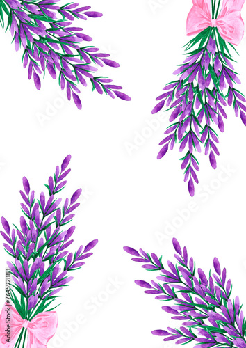 Hand drawn watercolor lavender bouquet isolated on white background. Can be used for cards  invitation  poster and other printed products.