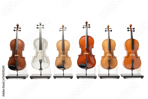 Harmonious Interplay: Symphony of Stacked Violins. On White or PNG Transparent Background..