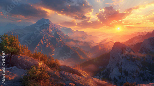 Sunset View from the Top of a Mountain offers a breathtaking spectacle of nature's beauty
