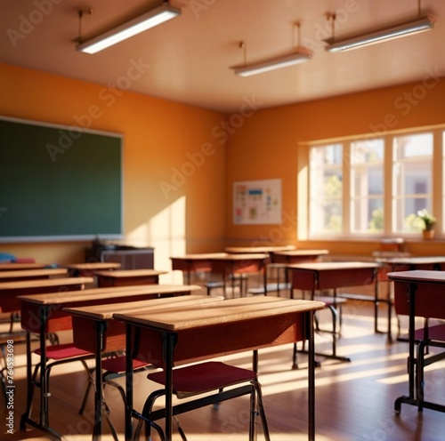 Modern classroom interior  lighty airy room in school for education