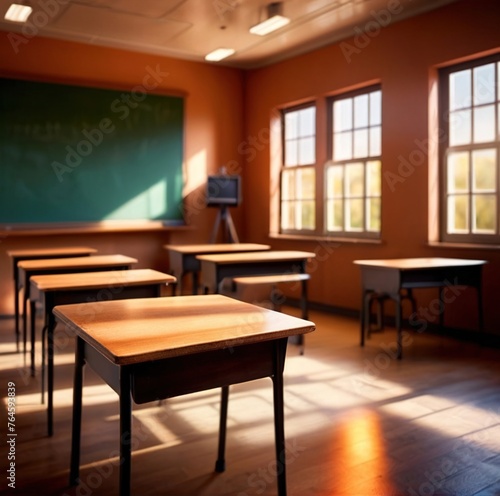 Modern classroom interior, lighty airy room in school for education