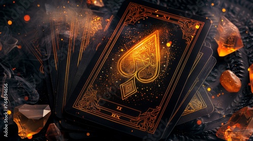Tarot cards on fire background. Magic occult concept.