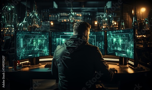 Man Sitting in Front of Two Computer Monitors