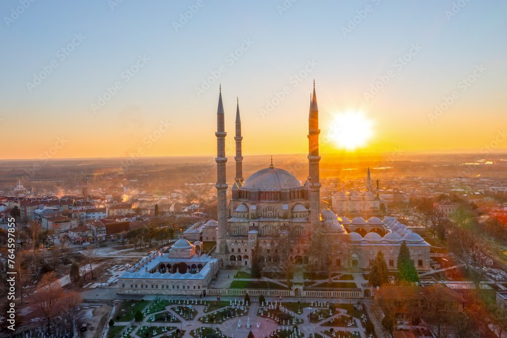 Fototapeta premium Selimiye Mosque exterior view in Edirne City of Turkey. Edirne was capital of Ottoman Empire.