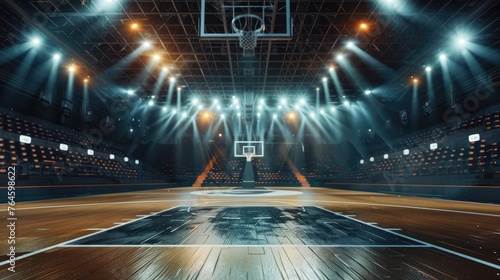 Empty basketball court, sports field, stadium with flashlights © Suparak