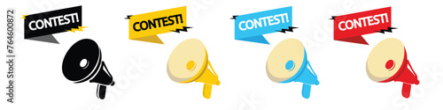 Megaphone with Contest speech bubble banner. Loudspeaker. Label for business, marketing and advertising