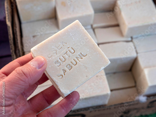 handmade natural soap, close-up natural soap with donkey milk,