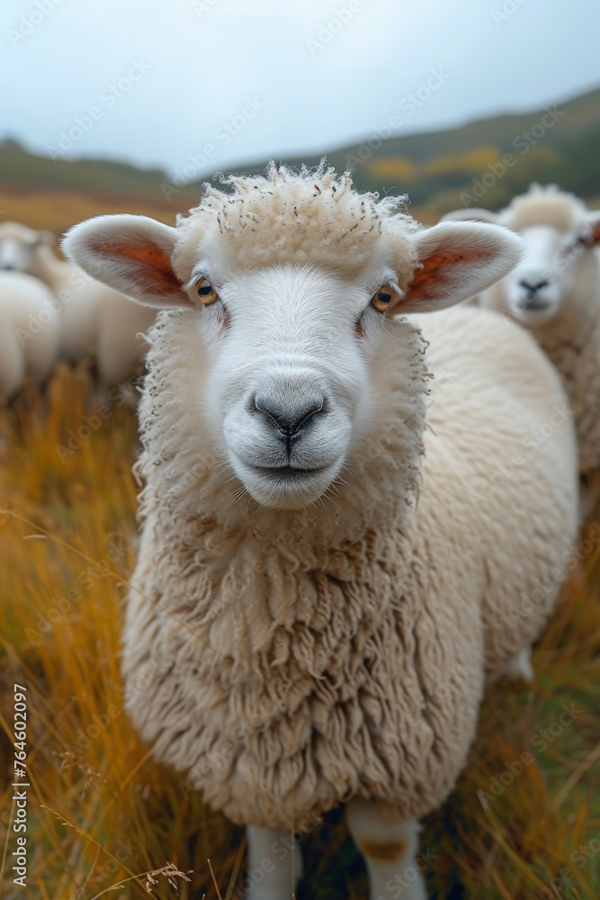 Sheep looking at the camera in field Sheep looking at the camera in field