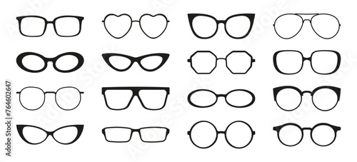 Set of different eyeglasses frames.