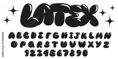 Inflated balloon alphabet letters and numbers, plump font design. Modern hand drawn vector illustration. Trendy English typeset, abc. © Radiocat