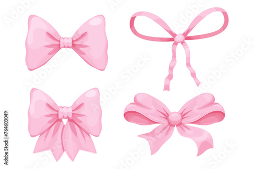 Pink bow coquette y2k aesthetic ribbon, elegant accessory, pastel tie isolated on white background. Lovely satin knot. © Alyona