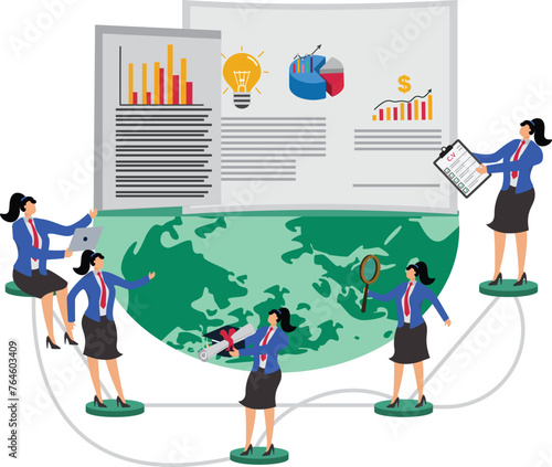 Global business networking and connectivity, establishing global corporate or business connections, global business exchange and cooperation, a group of businessmen standing at various grid points cen