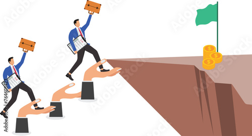 Business or career development support and assistance, business or career guidance or advice, hands combined into upward steps to help business people reach their goals quickly