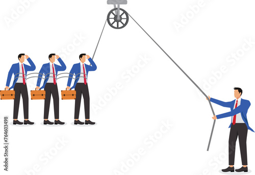 Illegal organizations, pyramid schemes, corporate management culture, dictatorial, domineering bosses manipulating employees, big hands pulling the strings to control businessmen