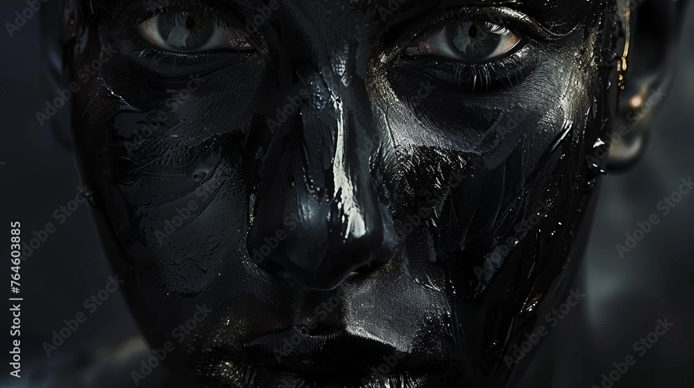 girl's face covered in oil - obrazy, fototapety, plakaty 