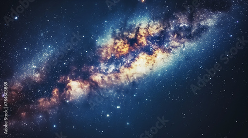 World image in galaxy. Milky way galaxy with stars and space dust in the universe, Long exposure photograph, with grain.