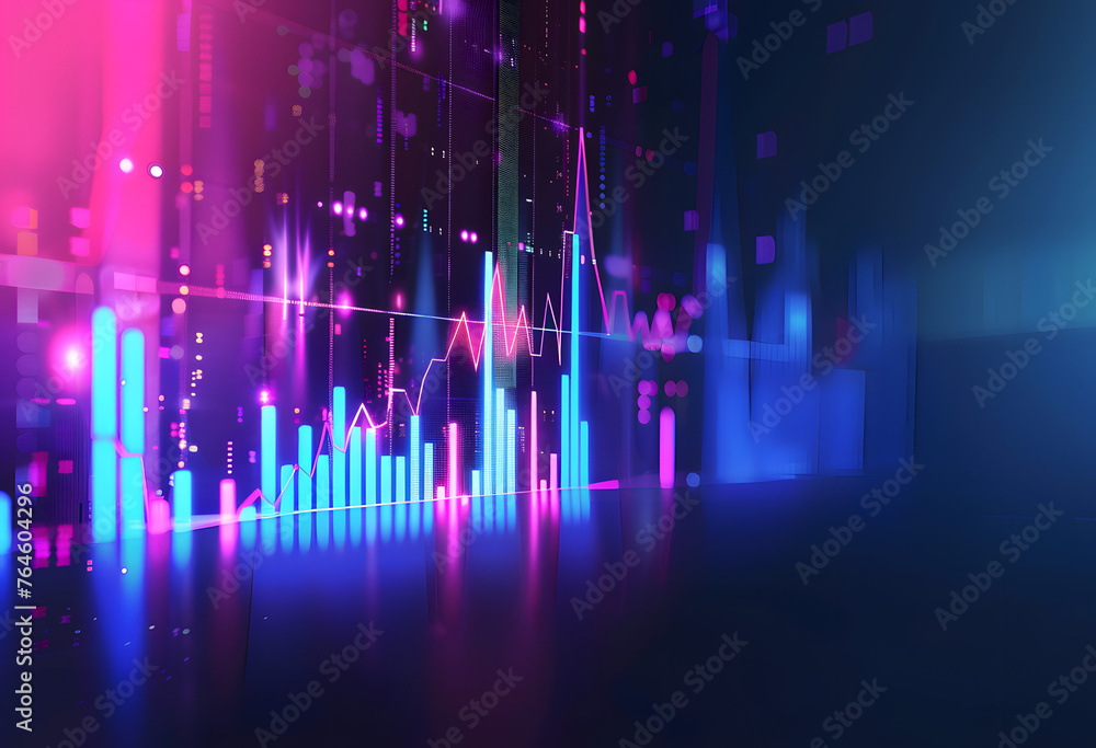 Stock Market Trends Under Blue and Purple Neon Glow: High-Resolution, Dynamic Perspective and Depth in Financial Illustration Stock Market Trends Under Blue and Purple Neon Glow: High-Resolution, Dynamic Perspective and Depth in Financial Illustration