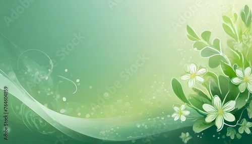Soft green background with flowers and copy space