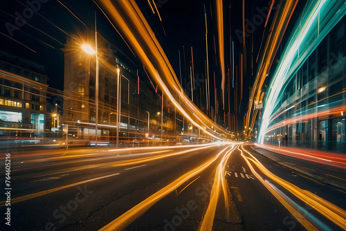 A motion shot of a vehicle travelling l at night, Design of abstract fast scaling speed motion background technology