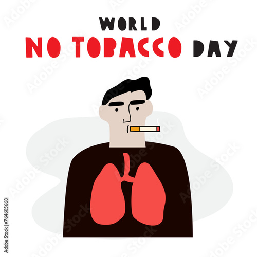 World no tobacco day. Unhealthy smoker. hand drawn vector illustration on white background.