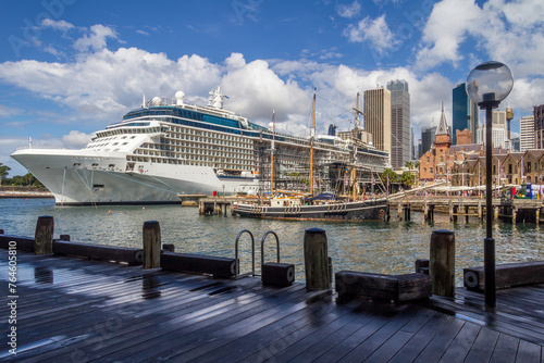 Cruise ship and old sailing ship