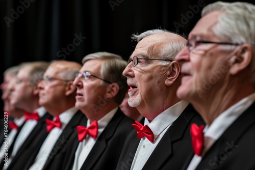 male seniors in choir formation with red bow ties