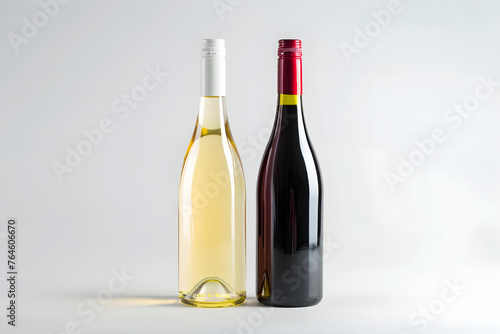 Red and white wine bottle isolated on white background