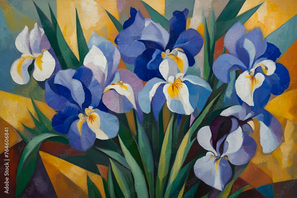 Irises. A bouquet of beautiful flowers in a modern style and cubism Irises. A bouquet of beautiful flowers in a modern style and cubism