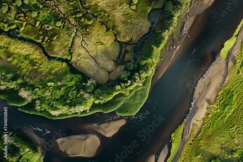 aerial shot of a river acting as a natural border
