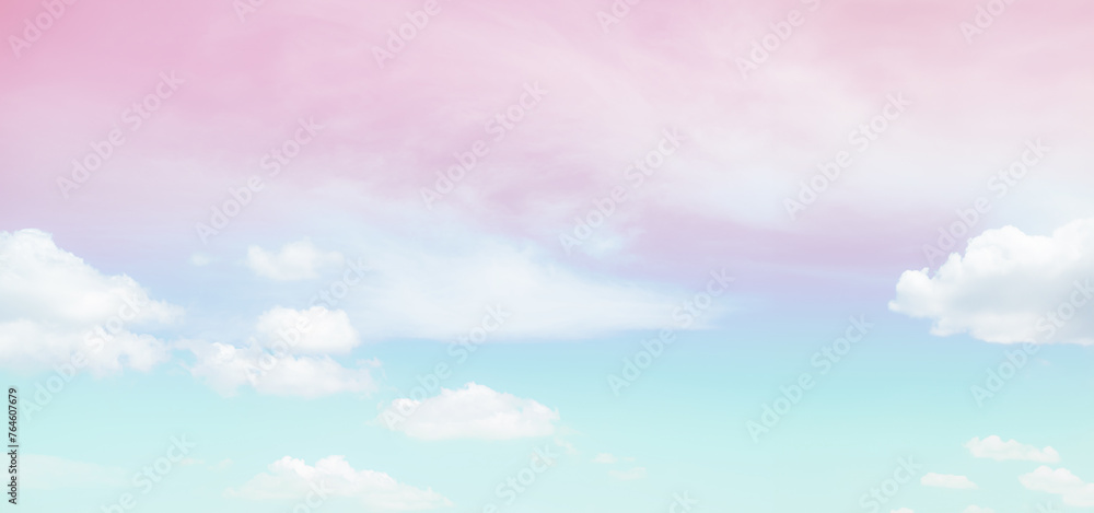 Sky Pastel Cloudy Light Abstract Pink Blue Cloud Fantasy Dream Weather Atmosphere Heaven Morning Gradation Rainbow Wallpaper Background Nature Beauty Horizontal, Mockup Environment Summer Backdrop.