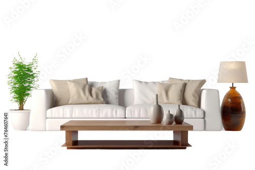 A Cozy Haven: Couch & Table Harmony. On White or PNG Transparent Background..