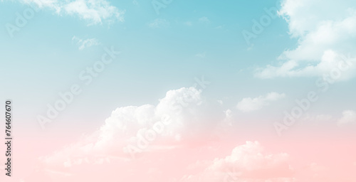Sky Pastel Cloudy Light Abstract Pink Blue Cloud Fantasy Dream Weather Atmosphere Heaven Morning Gradation Rainbow Wallpaper Background Nature Beauty Horizontal, Mockup Environment Summer Backdrop. photo