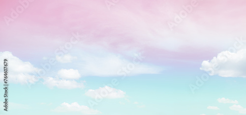 Sky Pastel Cloudy Light Abstract Pink Blue Cloud Fantasy Dream Weather Atmosphere Heaven Morning Gradation Rainbow Wallpaper Background Nature Beauty Horizontal, Mockup Environment Summer Backdrop. © wing-wing
