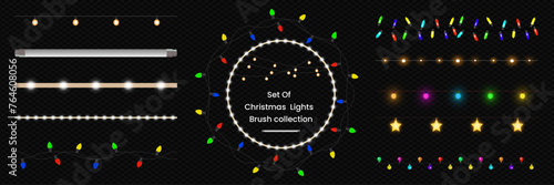 led christmas lights. Vector String with glowing led light bulbs collection. brush stroke for illustrator
