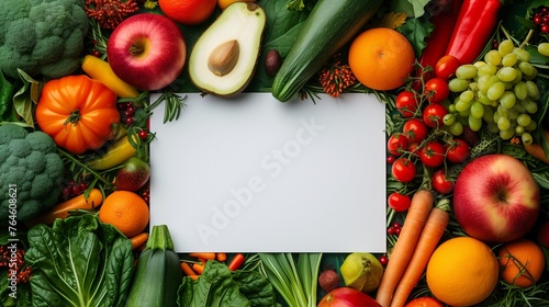 fruits and vegetables with white paper card