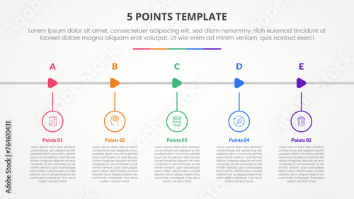 5 points stage template infographic concept for slide presentation with outline circle and arrow shape horizontal with 5 point list with flat style