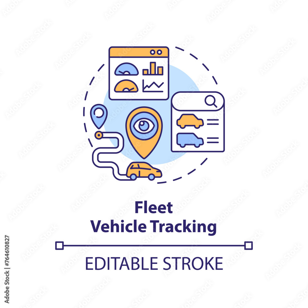 Fleet vehicle tracking multi color concept icon. Reefer monitoring, route planning. Round shape line illustration. Abstract idea. Graphic design. Easy to use in infographic, presentation