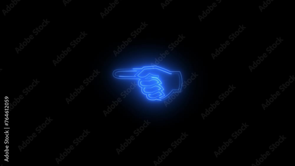 Neon glowing blue manicule left icon animation in black background Neon glowing blue manicule left icon animation in black background